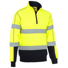 BISLEY WORKWEAR TAPED HI VIS ZIP FLEECE PULLOVER WITH SHERPA LINING  YELLOW L