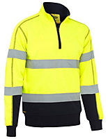 BISLEY WORKWEAR TAPED HI VIS ZIP FLEECE PULLOVER WITH SHERPA LINING  YELLOW XS