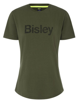 BISLEY WORKWEAR WOMEN'S COTTON LOGO TEE 18 ARMY GREEN 18