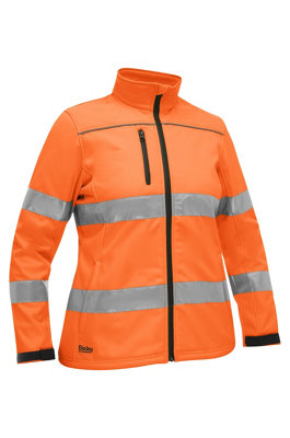 BISLEY WORKWEAR WOMEN'S TAPED HI VIS SOFT SHELL JACKET WITH HOOD Large