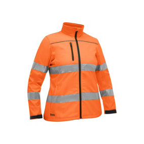 BISLEY WORKWEAR WOMEN'S TAPED HI VIS SOFT SHELL JACKET WITH HOOD Small