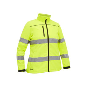 BISLEY WORKWEAR WOMEN'S TAPED HI VIS SOFT SHELL JACKET WITH HOOD X Large