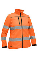 BISLEY WORKWEAR WOMEN'S TAPED HI VIS SOFT SHELL JACKET WITH HOOD X Small