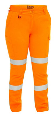 BISLEY WORKWEAR WOMENS TAPED HI VIS BIOMOTION CARGO TROUSER ORANGE 14