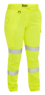 BISLEY WORKWEAR WOMENS TAPED HI VIS BIOMOTION CARGO TROUSER YELLOW 10