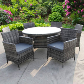 BISTRO 6 SIX SEATER DINING  RATTAN WICKER GARDEN DINING OUTDOOR TABLE AND CHAIRS FURNITURE PATIO GREY