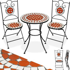 Bistro Set Outdoor Patio Garden Furniture Mosaic Table and 2 Chairs Metal - brown
