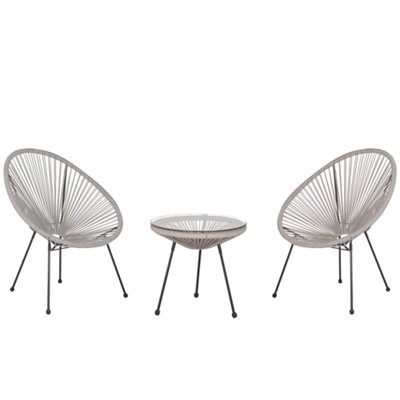 Bistro Set PE Rattan Light Grey ACAPULCO II