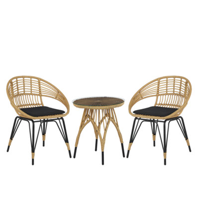 Bistro Set with Cushion PE Rattan Black PELLARO