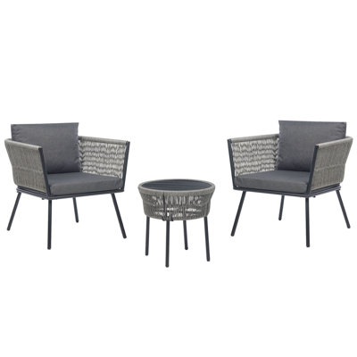 Bistro Set with Cushion PE Rattan Grey GARGANO