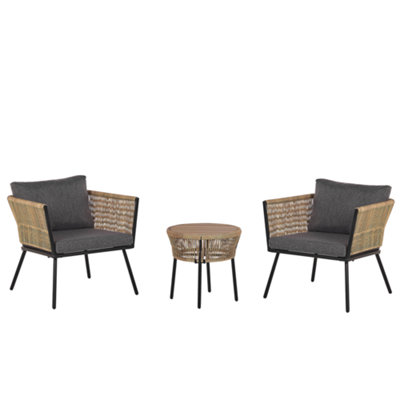 Bistro Set with Cushion PE Rattan Light Brown GARGANO DIY at B Q