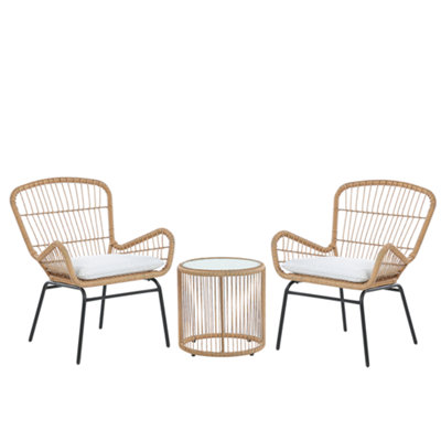 Bistro Set with Cushion PE Rattan Light Brown LABICO