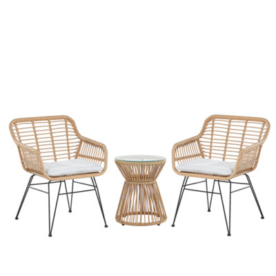 Bistro Set with Cushion PE Rattan Light Brown TRESTINA