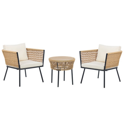 Bistro Set with Cushion PE Rattan Natural GARGANO