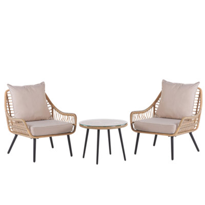 Bistro Set with Cushion PE Rattan Natural LAURETO | DIY at B&Q