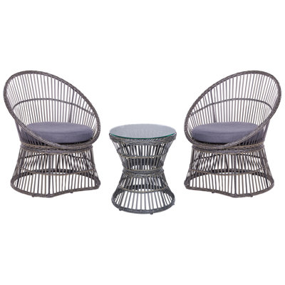 Bistro Set with Cushion PE Rattan Taupe MESYNA