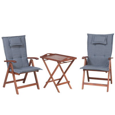 Bistro Set with Cushion Wood Blue TOSCANA