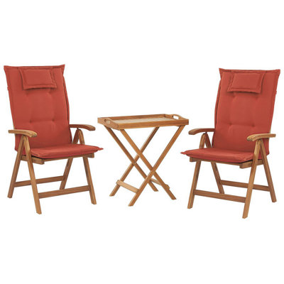 Bistro Set with Cushion Wood Dark Red JAVA