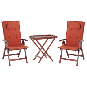 Bistro Set with Cushion Wood Dark Red TOSCANA