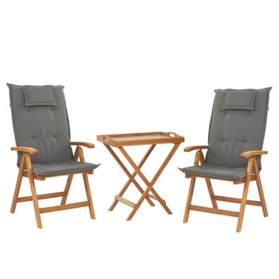 Bistro Set with Cushion Wood Graphite Grey JAVA