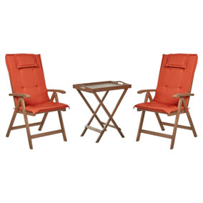 Bistro Set with Cushion Wood Red AMANTEA