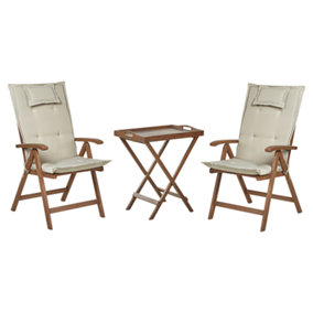 Bistro Set with Cushion Wood Taupe AMANTEA