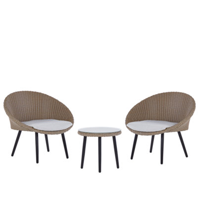 Bistro Set with Cushions ORTIGIA PE Rattan Light Beige Beige