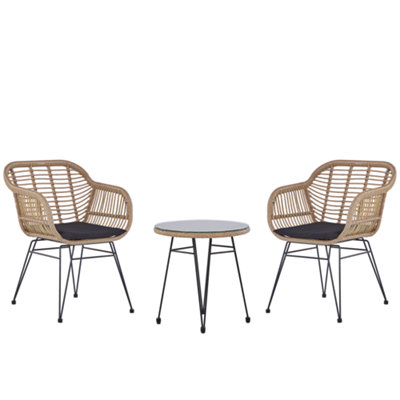 Bistro Set with Cushions TROPEA II PE Rattan Natural