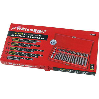 Bit Set 41pc Hex / Ribe / Spline And Star Bit Socket Set (Neilsen CT1207)