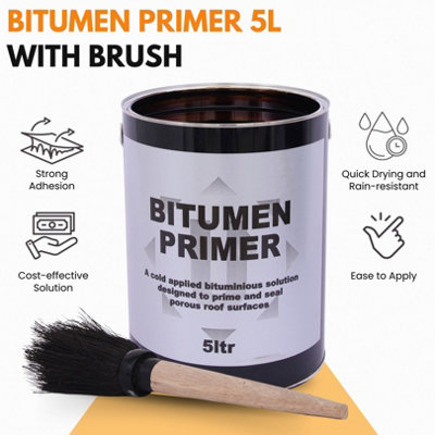 Bitumen Primer 5L with Brush Included - Quick Drying, Cold Applied ...