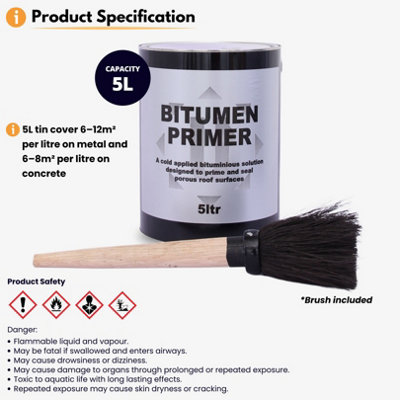 Bitumen Primer 5L with Brush Included - Quick Drying, Cold Applied ...