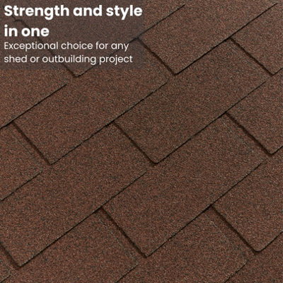 Bitumen Roof Felt Shingles, 20 pcs/34.44 ft² (3.2 sqm), Asphalt Roof Shingles - Weather Resistant Roofing Tiles - Brown