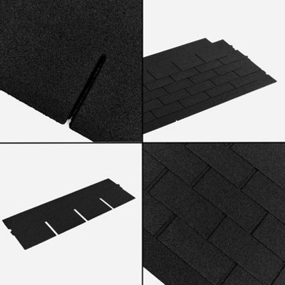 Bitumen Roof Felt Shingles, 20 pcs/34.44 ft² (3.2 sqm), Asphalt Roof Shingles - Weather Resistant Roofing Tiles - Graphite