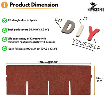 Bitumen Roof Felt Shingles, 20 pcs/34.44 ft² (3.2 sqm), Asphalt Roof Shingles - Weather Resistant Roofing Tiles - Red