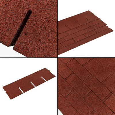 Bitumen Roof Felt Shingles, 20 pcs/34.44 ft² (3.2 sqm), Asphalt Roof Shingles - Weather Resistant Roofing Tiles - Red