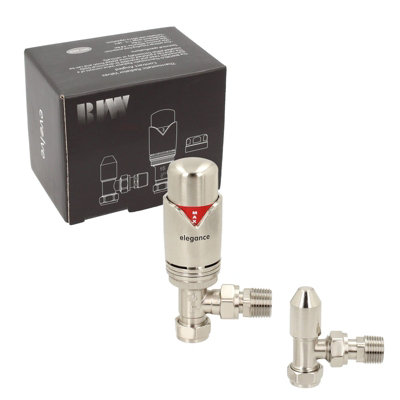 BiWorld Elegance Luxury TRV Thermostatic Silver Nickel Angled Radiator Valves