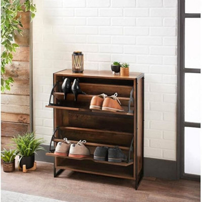Biznest 2 Tier Shoe Rack Wood Rustic Oak Modern Space Saving Storage ...