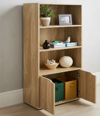 Biznest 3 Open Shelf Tier Bookcase Solid Oak Wood Finish Storage Unit ...