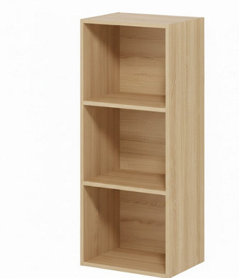 Biznest 3-Tier Wooden Bookcase Shelf Unit Open Luder Cube Home Decor Floor Standing Storage Living Room Furniture Oak 80x30.5x24Cm