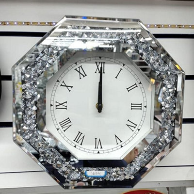 Biznest 35 X 35Cm Crushed Crystal Diamond Filled Mirrored Wall Clock ...
