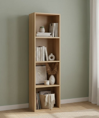 Biznest 4-Tiers Wooden Bookcase Shelf Unit Open Luder Tall Cube Home Decor Floor Standing Storaget Living Room Black 106x30.5x24Cm