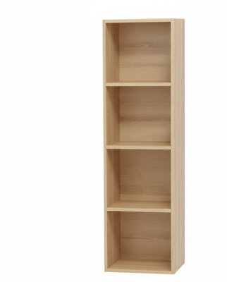 Biznest 4-Tiers Wooden Bookcase Shelf Unit Open Luder Tall Cube Home Decor Floor Standing Storaget Living Room Black 106x30.5x24Cm