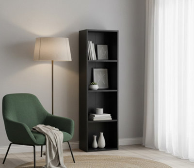 Biznest 4-Tiers Wooden Bookcase Shelf Unit Open Luder Tall Cube Home Decor Floor Standing Storaget Living Room Black 106x30.5x24Cm