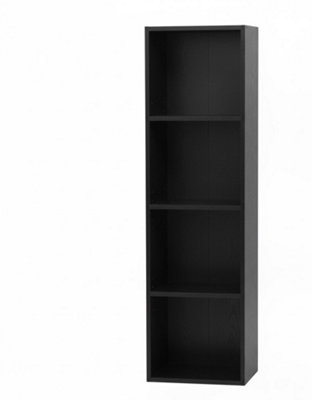 Biznest 4-Tiers Wooden Bookcase Shelf Unit Open Luder Tall Cube Home Decor Floor Standing Storaget Living Room Black 106x30.5x24Cm