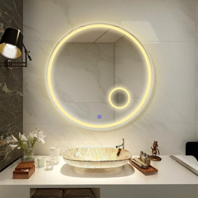 BIZNEST 60X60cm LED Round Lighted Bathroom Wall Mirror 3 Color Light Touch Switch With Fog Pad Illuminated L069