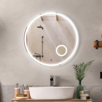 BIZNEST 60X60cm LED Round Lighted Bathroom Wall Mirror 3 Color Light