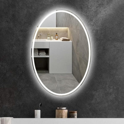 BIZNEST 70X50 Cm Double LED Oval Lighted Bathroom Wall Mirror 3 Color Light Touch Switch With Fog Pad Illuminated Backlit L8033