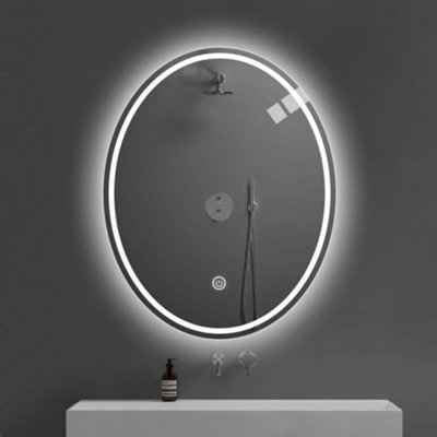 BIZNEST 70X50 Cm Double LED Oval Lighted Bathroom Wall Mirror 3 Color Light Touch Switch With Fog Pad Illuminated Backlit L8033