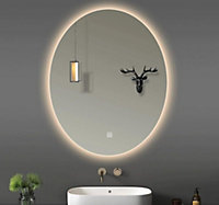 Biznest 70X50 Cm LED Oval Lighted Bathroom Wall Mirror 3 Color Light Touch Switch With Fog Pad Illuminated Backlit L8032