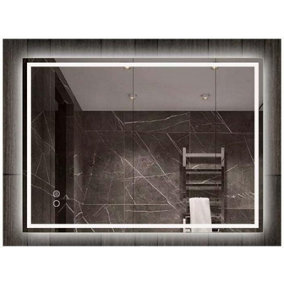 BIZNEST 70X50cm Double LED Rectangle Lighted Bathroom Wallmirror 3 Color Light Touch Switch With Fog Pad Backlit L8038
